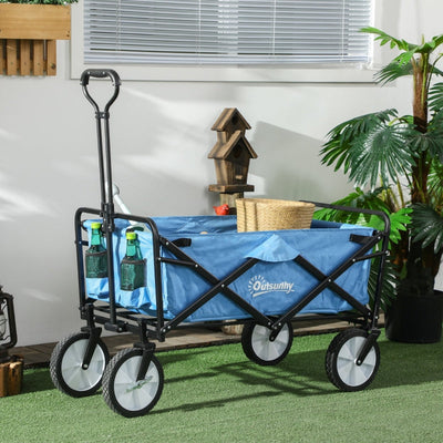 Pull Along Cart Folding Cargo Wagon Trailer Trolley - Blue