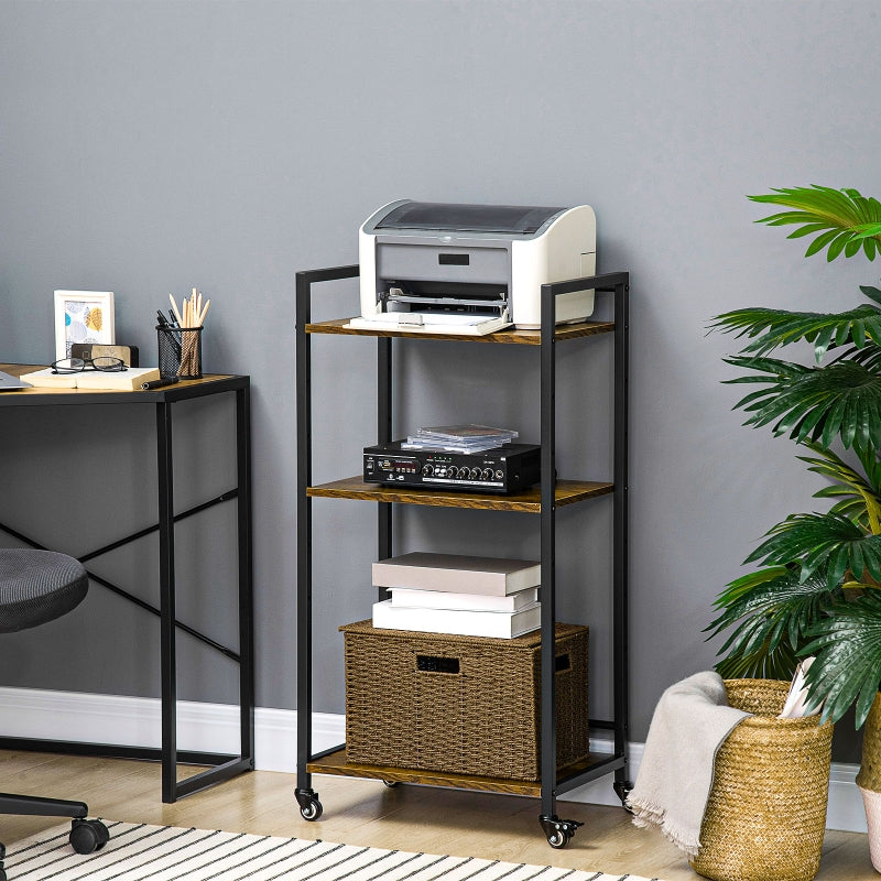 3-Tier Printer Stand, Utility Cart, Rustic Brown