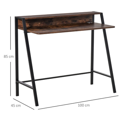 Industrial-Style Writing Desk, With Top Shelf - Brown