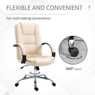 Vinsetto High Back Executive Office Chair, PU Leather Swivel Chair with Padded Armrests, Adjustable Height, Tilt Function, Beige