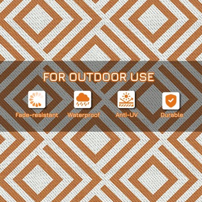 Outsunny Reversible Outdoor Rug with Carry Bag and Ground Stakes, Waterproof Plastic Straw Mat for Backyard, Deck, RV, Picnic, Beach Brown & White