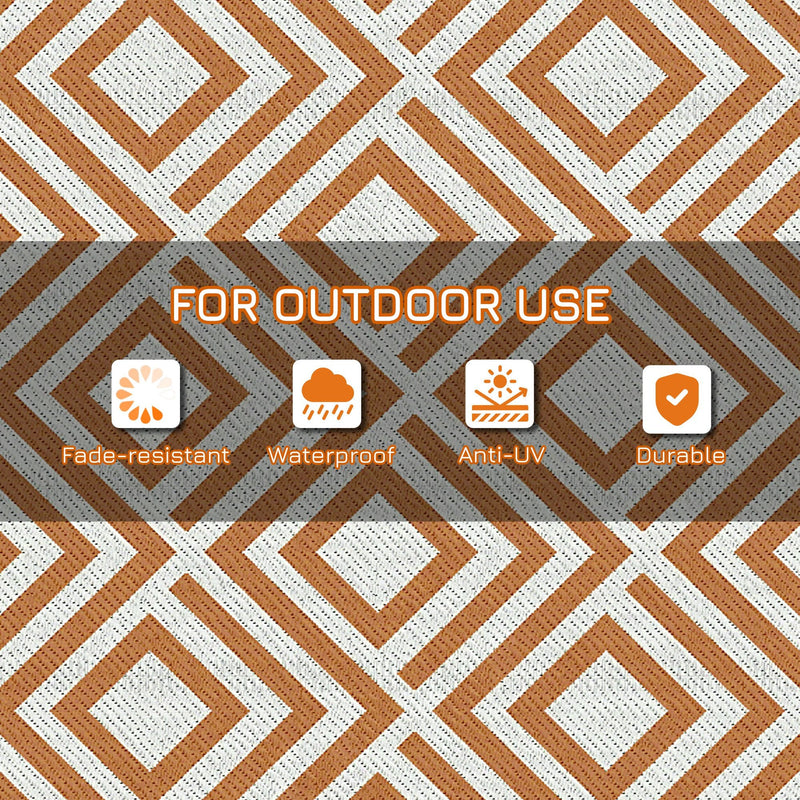 Outsunny Reversible Outdoor Rug with Carry Bag and Ground Stakes, Waterproof Plastic Straw Mat for Backyard, Deck, RV, Picnic, Beach Brown & White