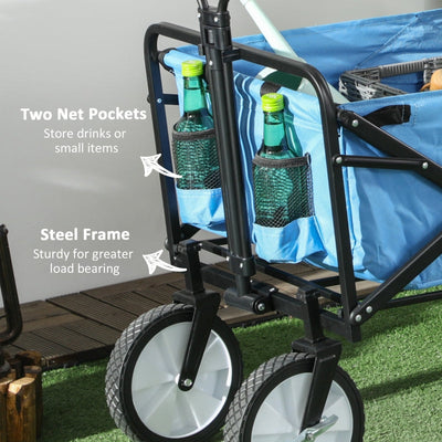 Pull Along Cart Folding Cargo Wagon Trailer Trolley - Blue