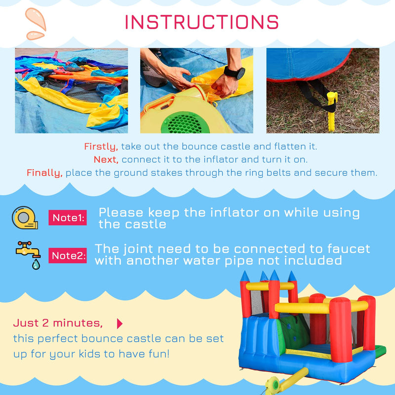 Outsunny Kids Inflatable Bouncy Castle Water Slide 6 in 1 Bounce House Jumping Castle Water Pool Gun Climbing Wall Basket for Summer Playland