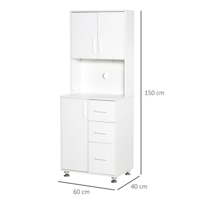 Modern Kitchen Pantry Cabinet Storage Cupboard With Open Countertop - White