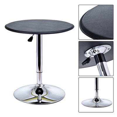 Height Adjustable Round Bar Dinning Table, Steel Frame - Black/Chrome