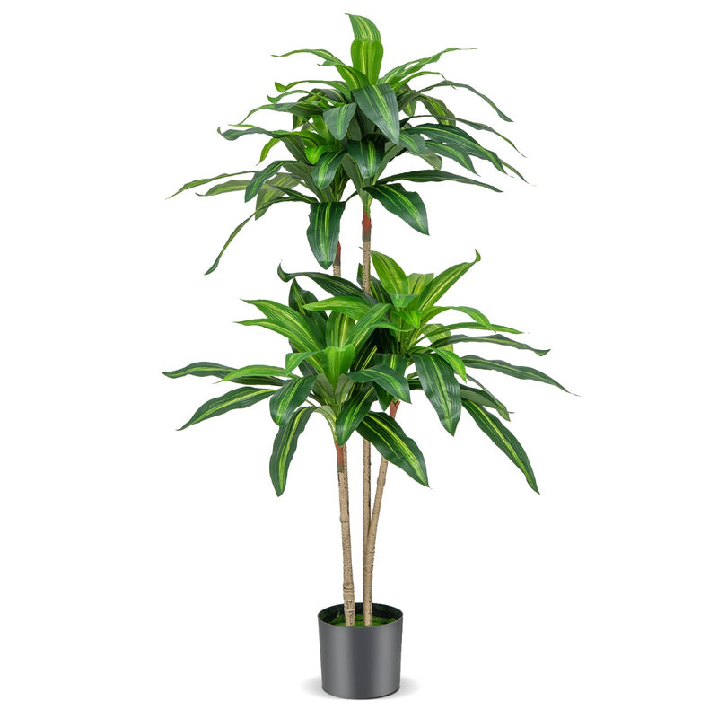 Planta Dracaena artificial de 140 cm de alto con 92 hojas y maceta de cemento incorporada