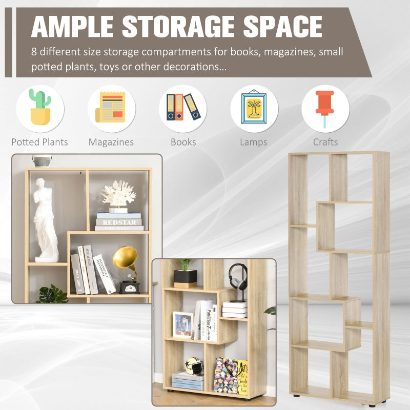 HOMCOM Eight-Section Tall Shelving Unit - Oak Effect