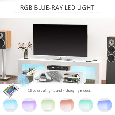 High Gloss Futuristic TV Stand, With LED Lights - White