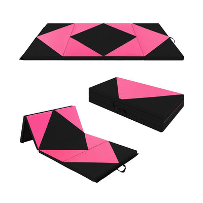 Colchoneta de gimnasia plegable de piel sintética de 240 cm, color rosa y negro