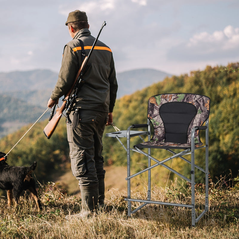 Folding Tall Hunting Chair with Side Table, Detachable Footrest, Cup Holder