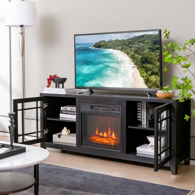 148cm Storage TV Console with Fireplace Insert-Black