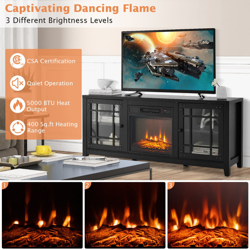 148cm Storage TV Console with Fireplace Insert-Black