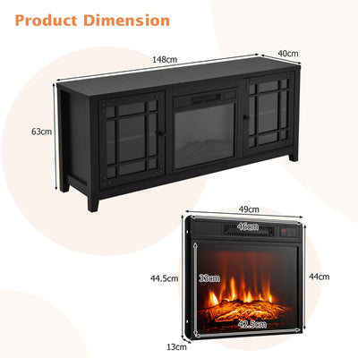 148cm Storage TV Console with Fireplace Insert-Black