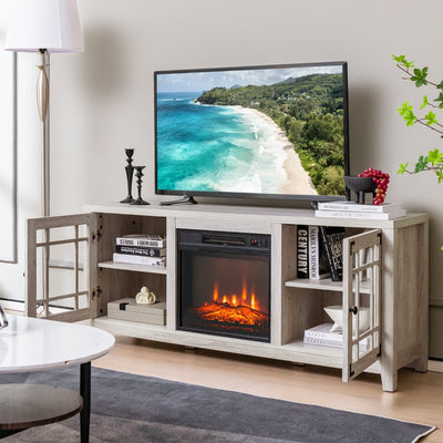 148cm Storage TV Console with Fireplace Insert-Natural