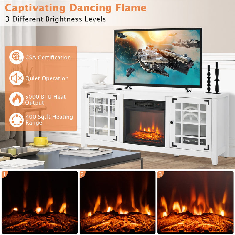 148cm Storage TV Console with Fireplace Insert-White