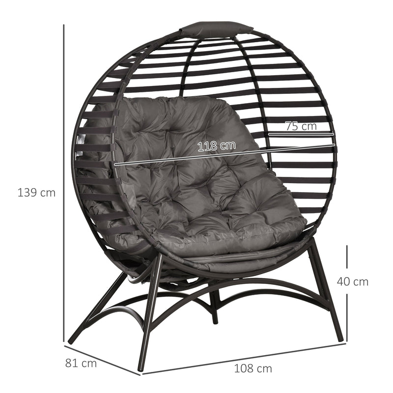 Outsunny 2 Seater Egg Chair with Soft Cushion, Steel Frame and Side Pocket, Garden Patio Basket Chair for Indoor, Outdoor, Brown