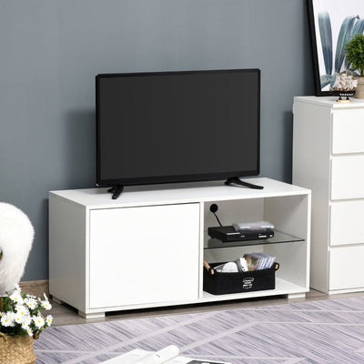 High Gloss Boxy TV Cabinet, With Storage - White