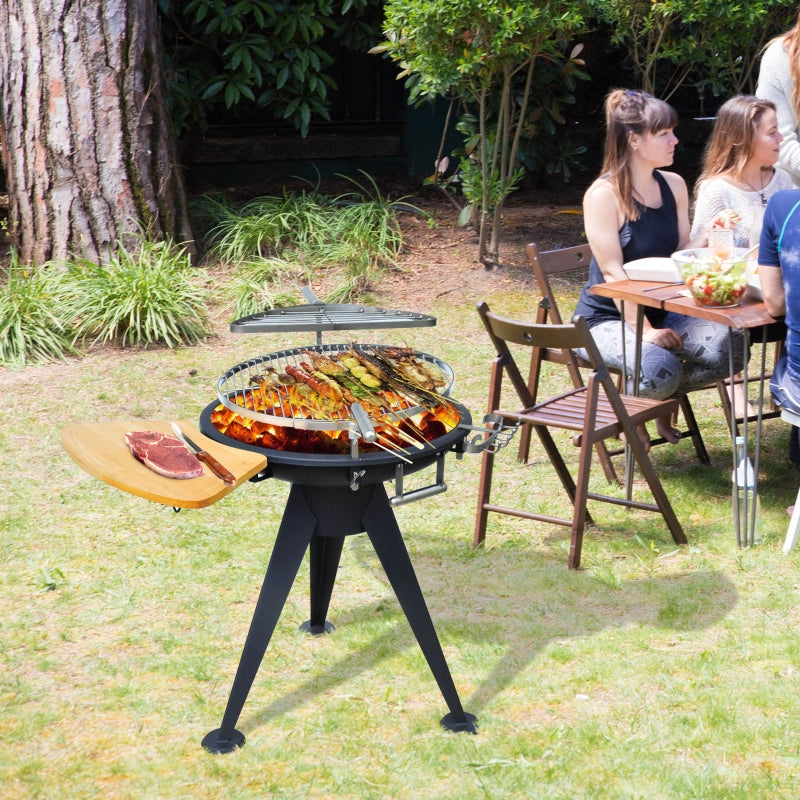 Outsunny Round BBQ Grill W/Cutting Board-Black