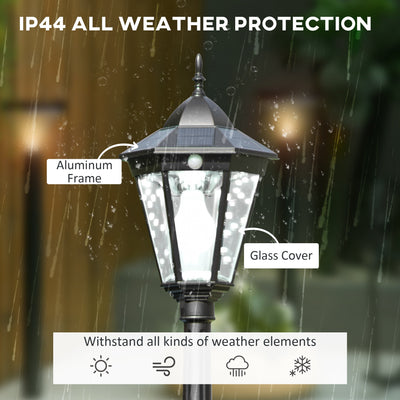 Outsunny 2.4 m Garden Lamp Post Light, LED Solar Powered Patio Path Lighting Lamp with Aluminium Frame, PIR Motion Sensor for Lawn, Pathway, Black