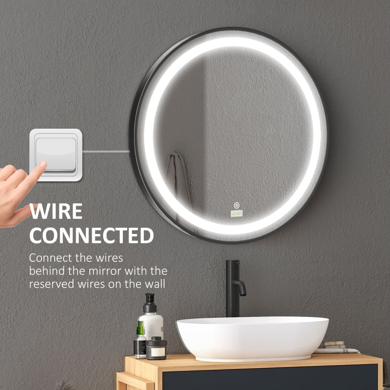 Round LED Bathroom Mirror, Hardwired