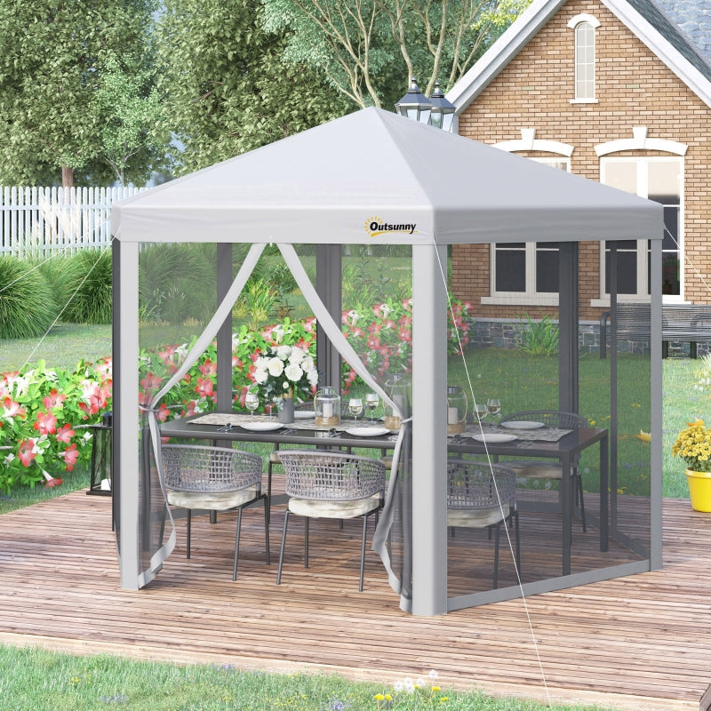 Pop Up Gazebo Hexagonal Foldable Canopy Tent - Grey