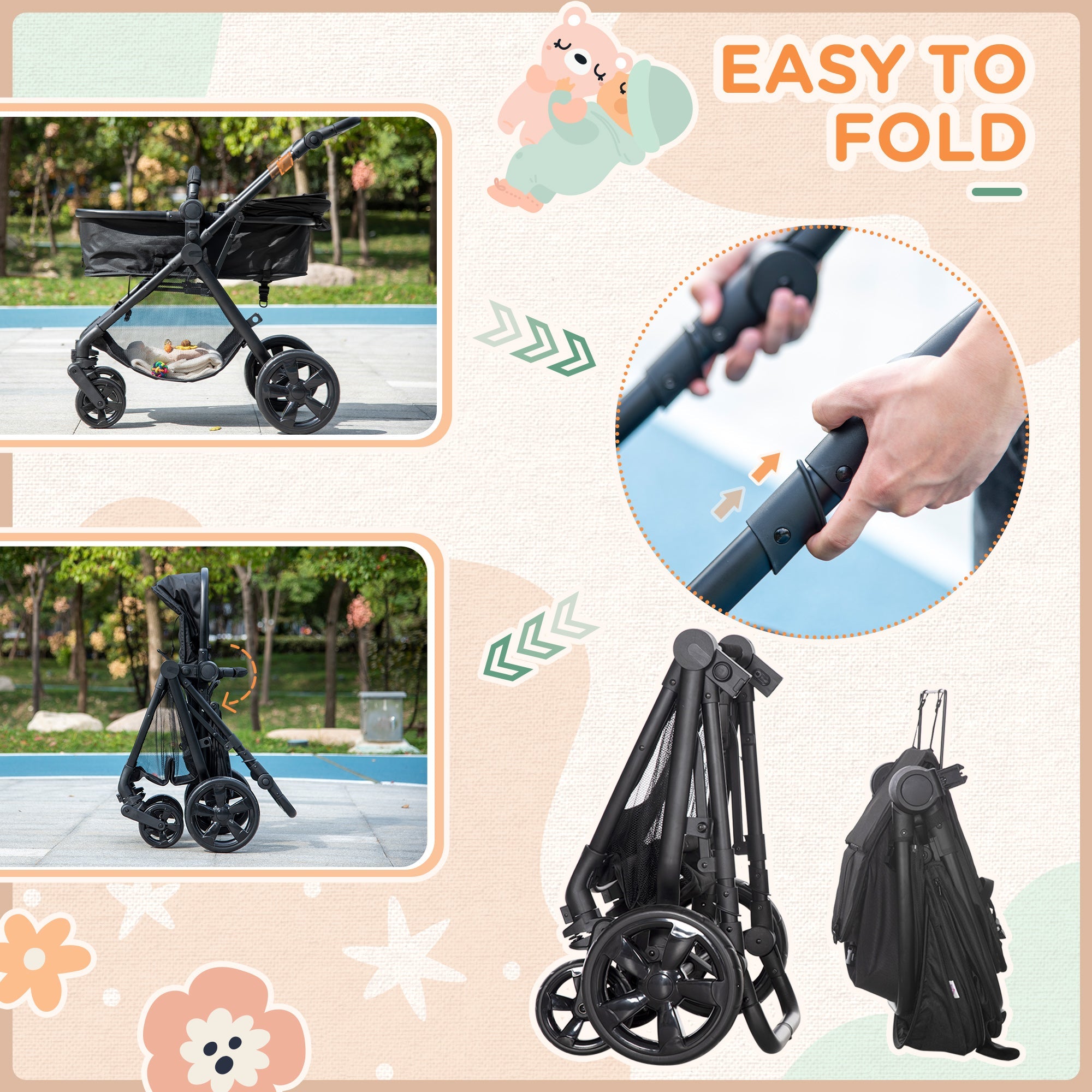 Fully collapsible clearance baby stroller