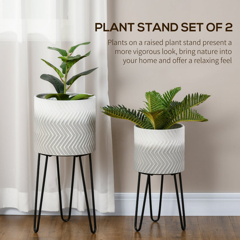 Metal Plant Stand Set of 2 with Legs, Decorative Round Planters with Stands Flower Pot Holders for Living Room, Bedroom