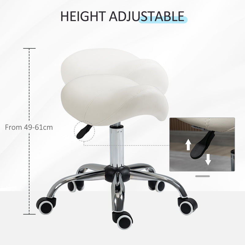 HOMCOM Cosmetic Stool 360° Rotate Height Adjustable Salon Massage Spa Chair Hydraulic Rolling Faux Leather Saddle Stool, Cream