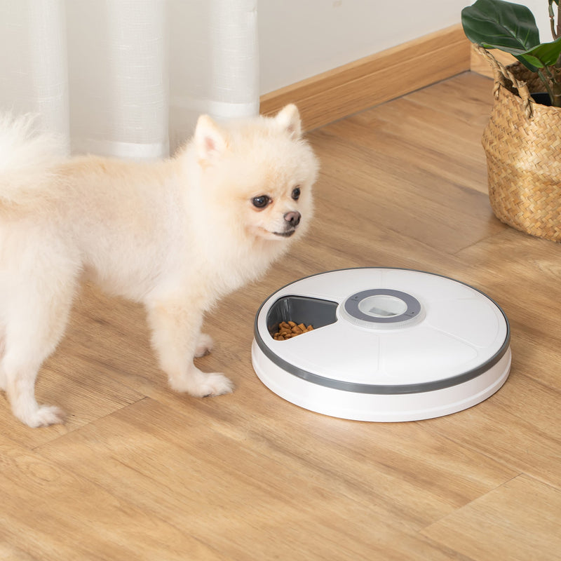 Pet Feeder with Digital Timer, 6-Meal Food Dispenser Trays for Wet or Dry Food