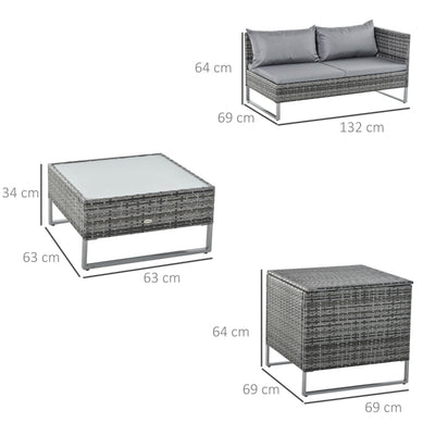 4 PCs Garden Rattan Wicker Outdoor Furniture Patio Corner Sofa- Mixed Grey