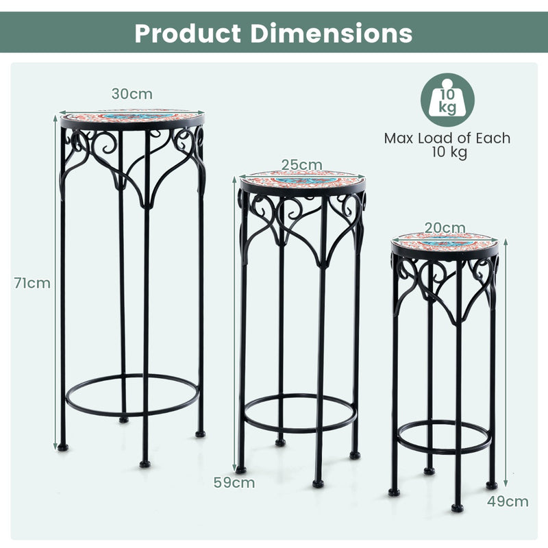 Metal Plant Stand Set of 3 with Ceramic Top