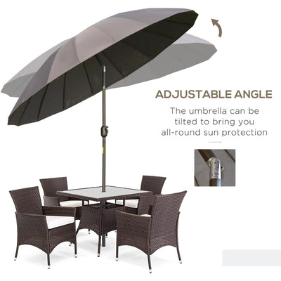 Parasol With 18 Sturdy Ribs Push Button Tilt Crank For Garden Dark Grey