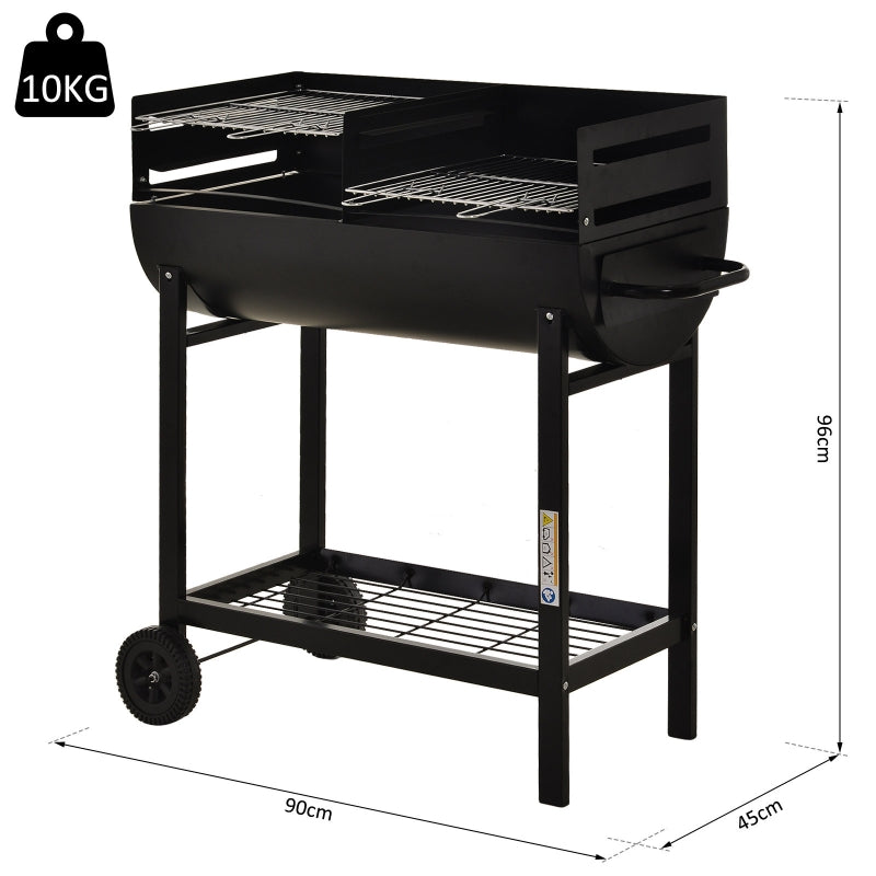 Outsunny Steel 2-Grill Charcoal BBQ W/ Wheels Black