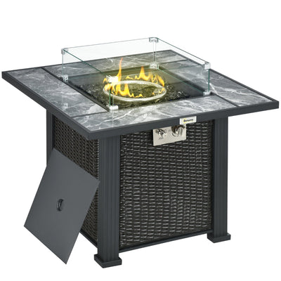 Outdoor PE Rattan Gas Fire Pit Table- Black