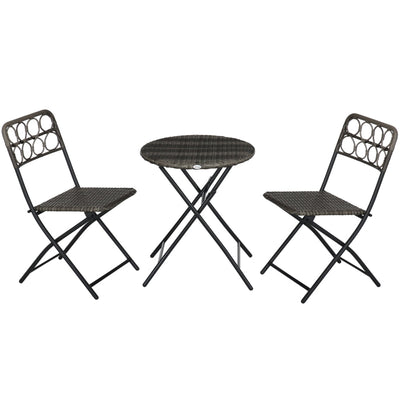 3 PCS Rattan Wicker Bistro Set - Grey