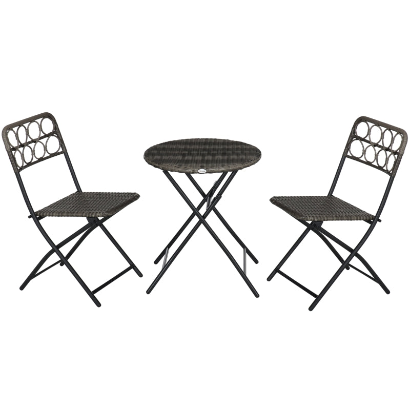 3 PCS Rattan Wicker Bistro Set - Grey