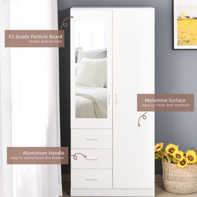 Modern Mirror Wardrobe 2 Door Storage Cupboards , White