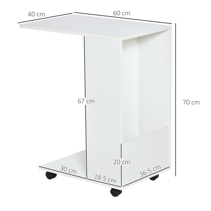 Mesa auxiliar móvil para sofá con forma de C, color blanco 