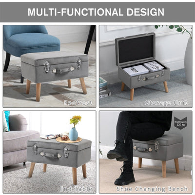 Elegant Velvet Footstool Pouffe Storage , Grey