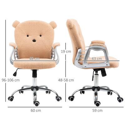 Vinsetto Cute Office Chair, Bear Shape Desk Chair with Teddy Fleece Fabric, Padded Armrests, Tilt Function, Adjustable Seat Height, Brown