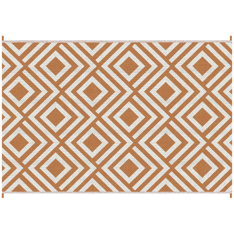 Outsunny Reversible Outdoor Rug with Carry Bag and Ground Stakes, Waterproof Plastic Straw Mat for Backyard, Deck, RV, Picnic, Beach Brown & White