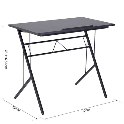 Vinsetto Computer Desk Writing Workstation Art Drawing Drafting Board Craft Table Tiltable Tabletop Adjustable Height Black 90L x 50W x 76-116.5H cm