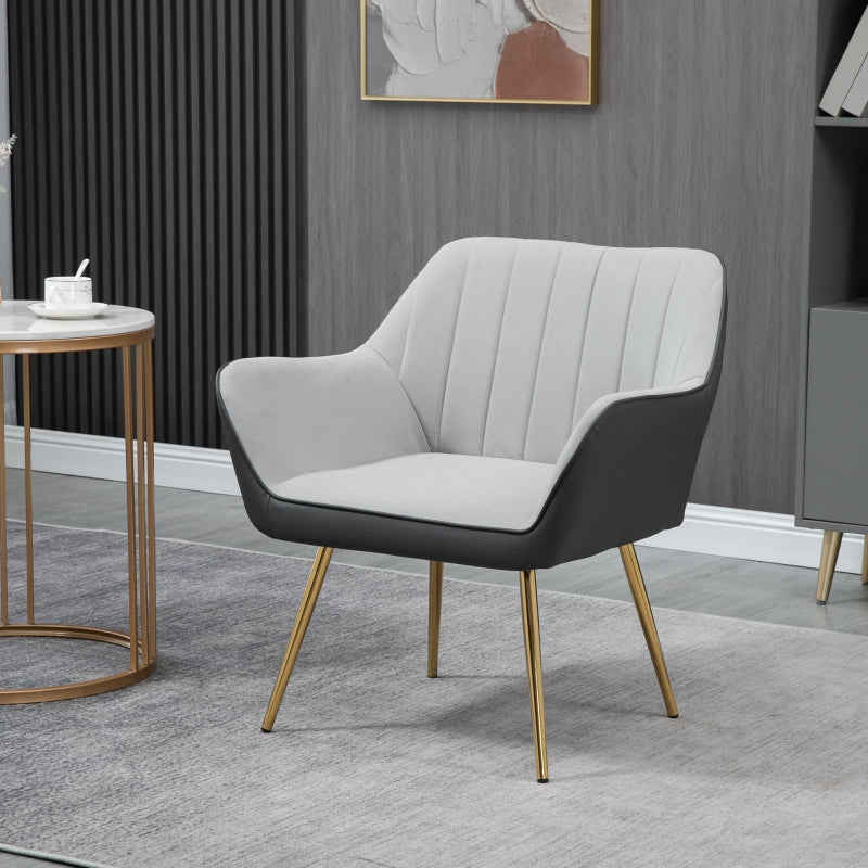 Modern Velvet Armchairs With Gold Steel Legs, Light Grey