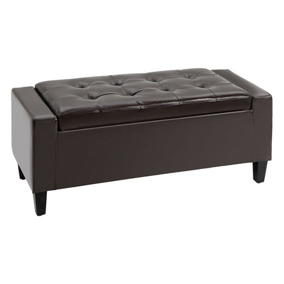 PU Leather Storage Ottoman Bench , Brown