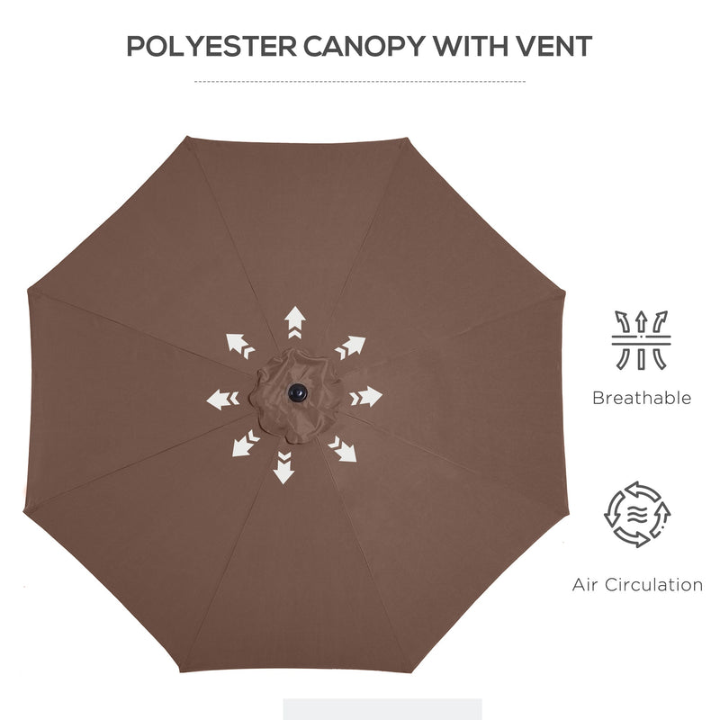 Outsunny Steel Frame Round Market Patio Sun Umbrella Garden Parasol Outdoor Sunshade Canopy,  3x2.45m (Coffee)