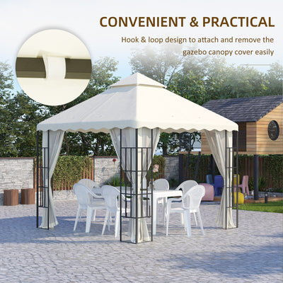 Outsunny 3 x 3 (m) Gazebo Canopy Replacement Covers, 2-Tier Gazebo Roof Replacement (TOP ONLY), Cream White