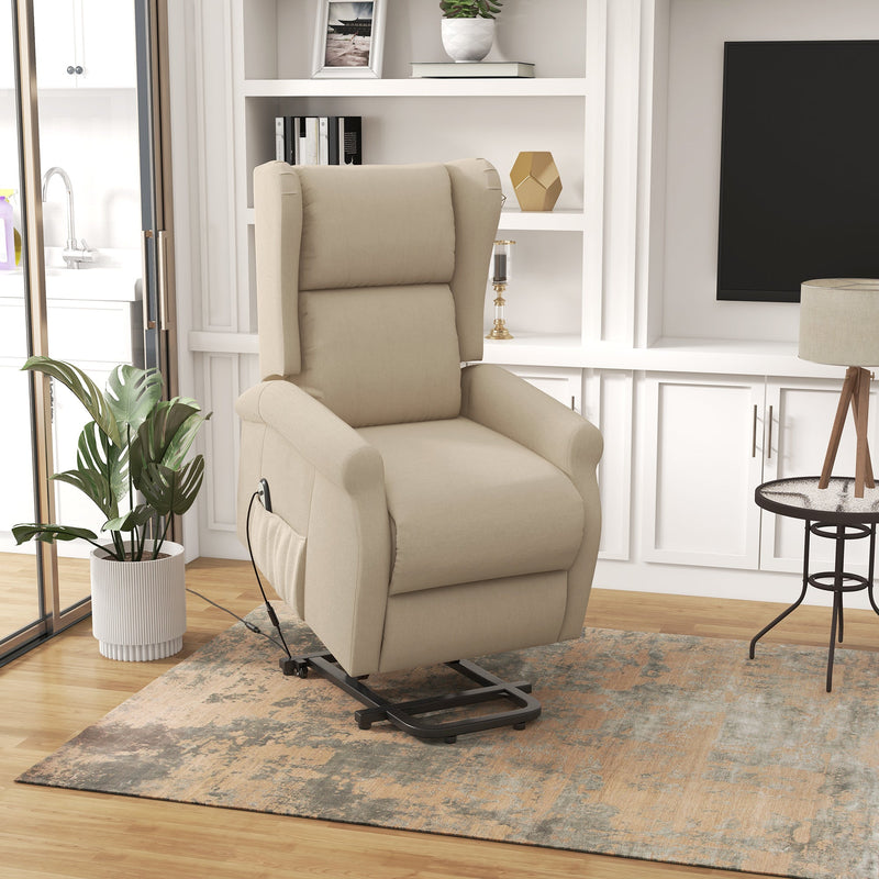 HOMCOM Power Lift Chair for the Elderly with Remote Control, Fabric Electric Recliner Chair for Living Room, Beige