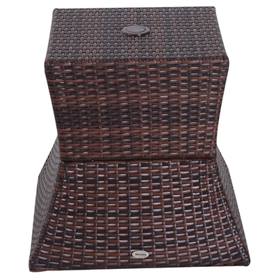 Outsunny Outdoor Patio Rattan Wicker Coffee Table Bistro Side Table w/ Umbrella Hole and Storage Space, Brown