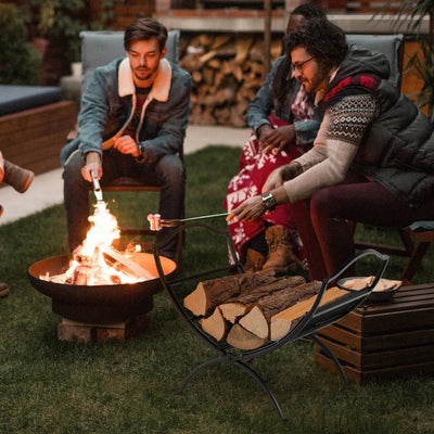 Leñero portátil para chimenea con asa cómoda, color negro